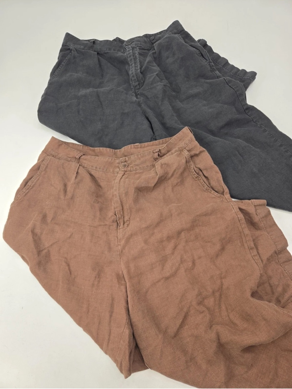 Lot Of 2 OZMA 100% Linen Pants Black Brown Lagenlook Size L